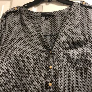 Navy and white pattern blouse